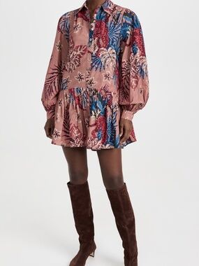 FARM Rio Beaded Forest Pink Long Sleeve Mini Dress XS